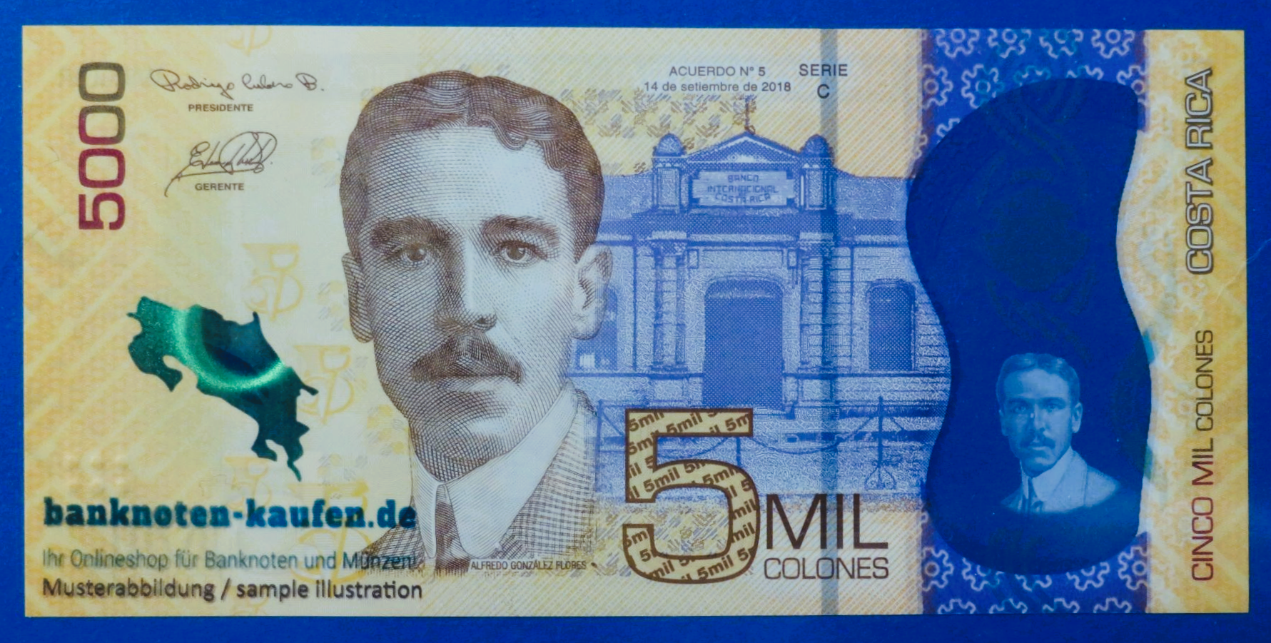 Costa Rica - 5,000 Colones, 2018, uncirculated (UNC), Polymer