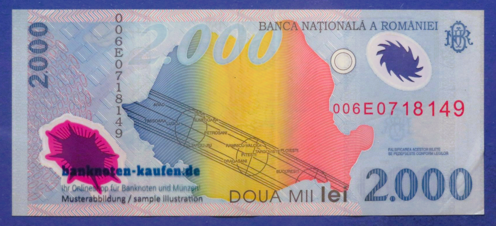 Romania - 2,000 Lei, 1999, circulated (USED / VF+), Polymer, Commemorative issue, P-111