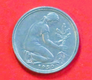 Bundesrepublik Deutschland: 50 Pfennig, 1950-1971, gebraucht (used / ss), # 107.1