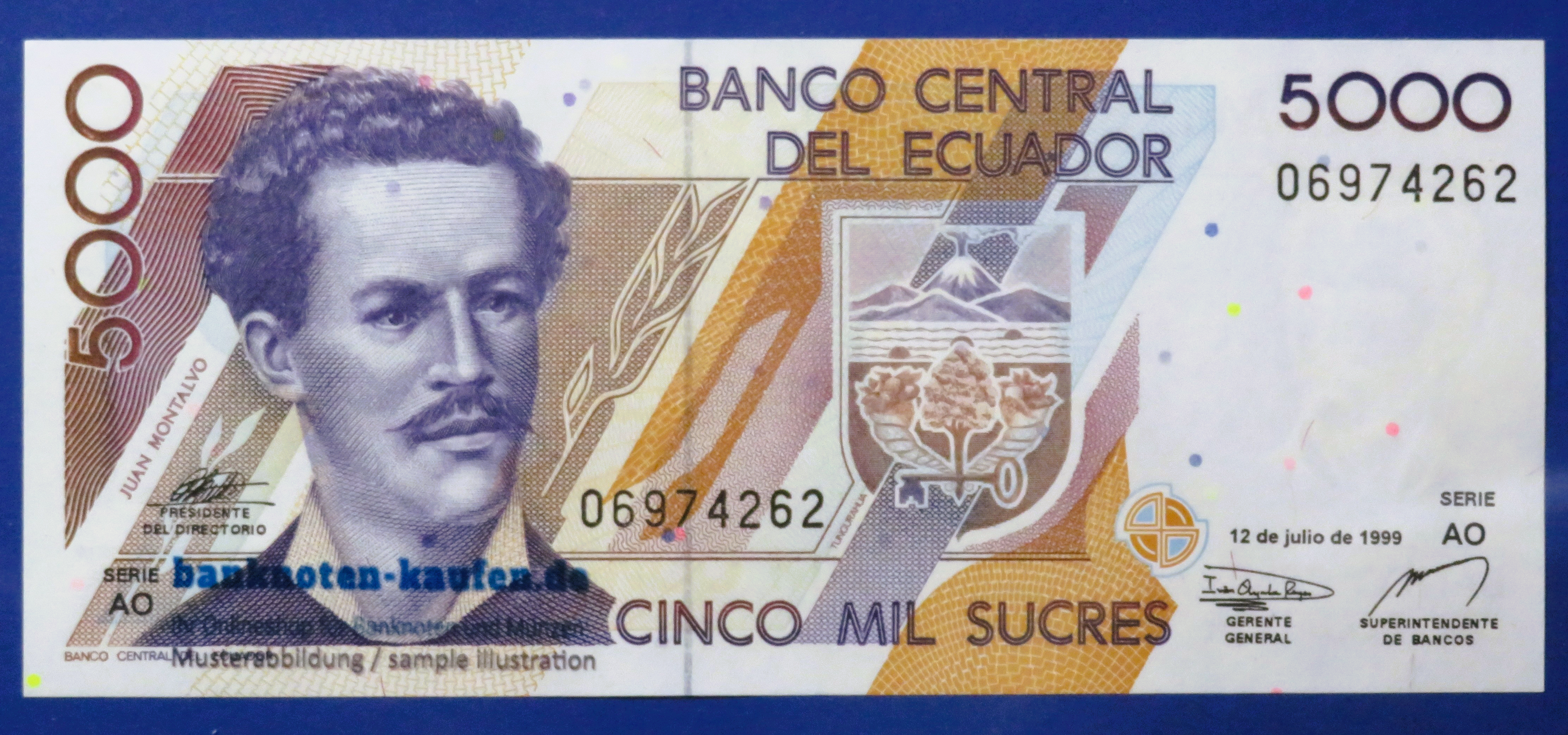 Ecuador - 5,000 Sucres, 1999, about uncirculated (AU), P-128