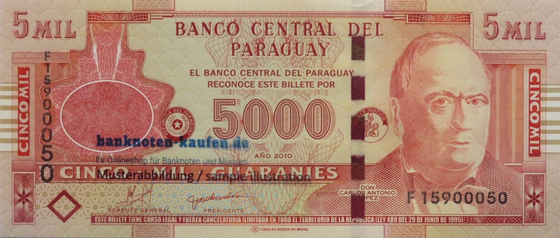 Paraguay - 5,000 Guaranies, 2010, uncirculated (UNC), P-223c