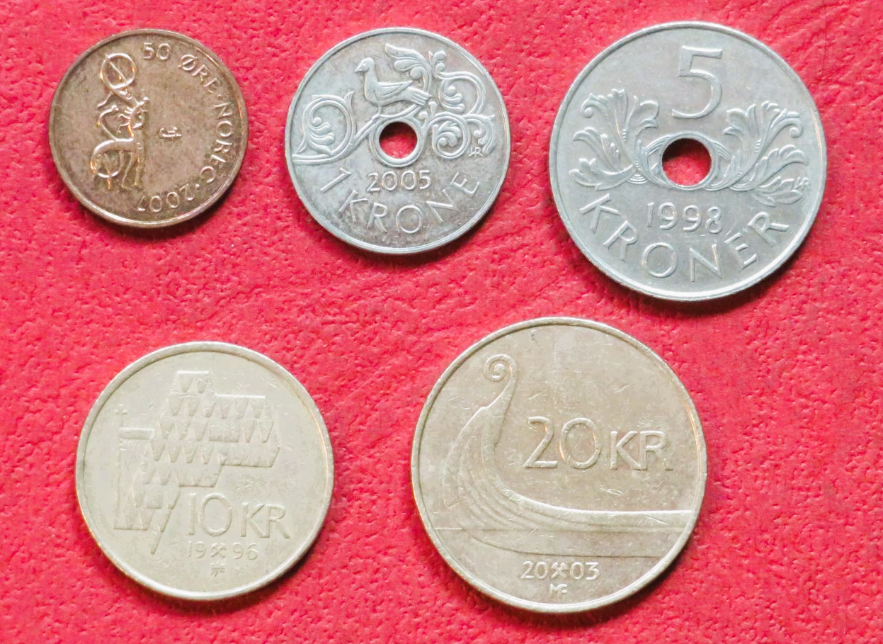 Norway - Set 6: set of 5 coins, 0,5-20 Kroner, since 1994, circulated (USED / vf)