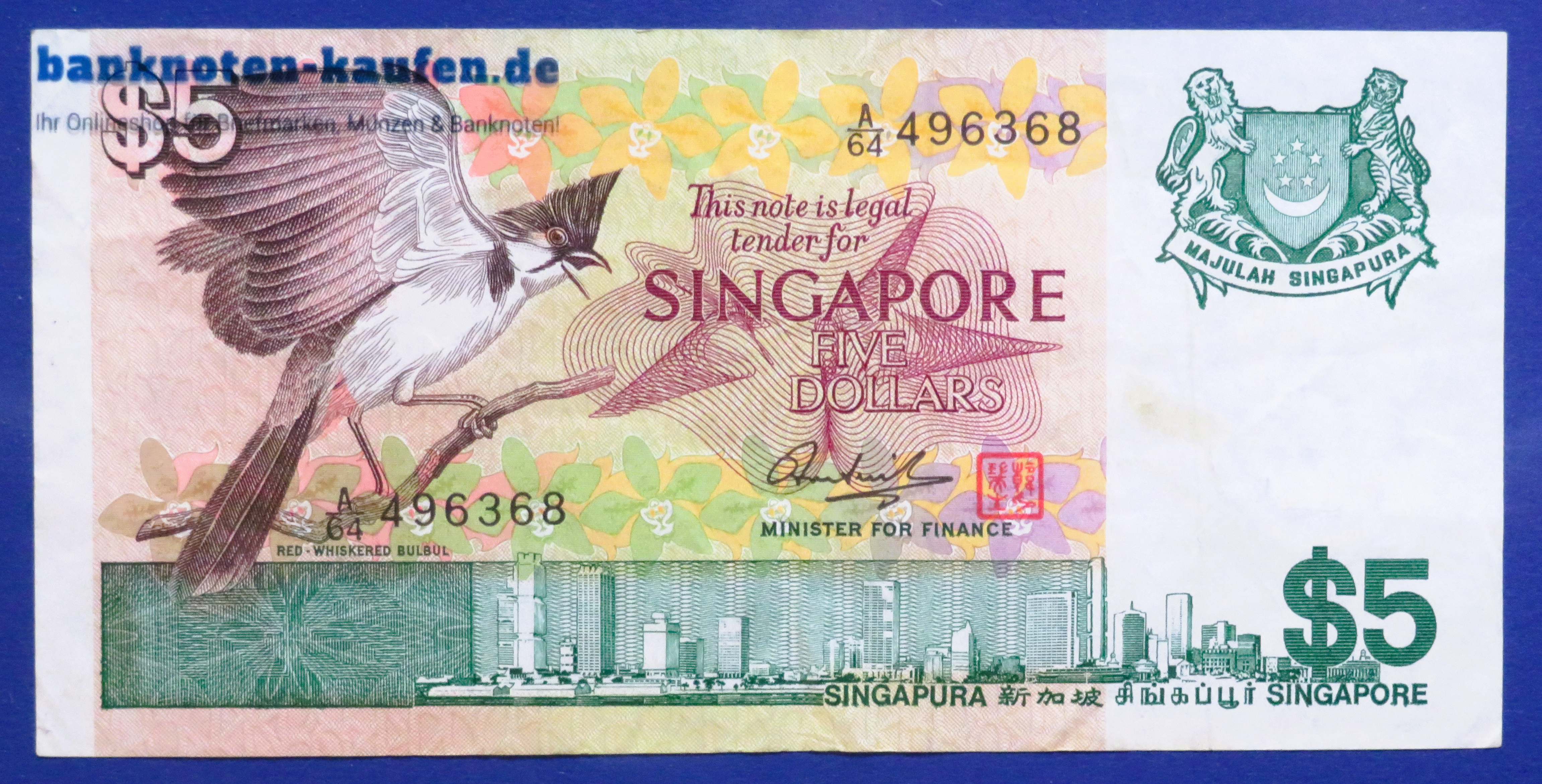Singapore, 5 Dollars, 1976ND, circulated (USED / VF), P-10