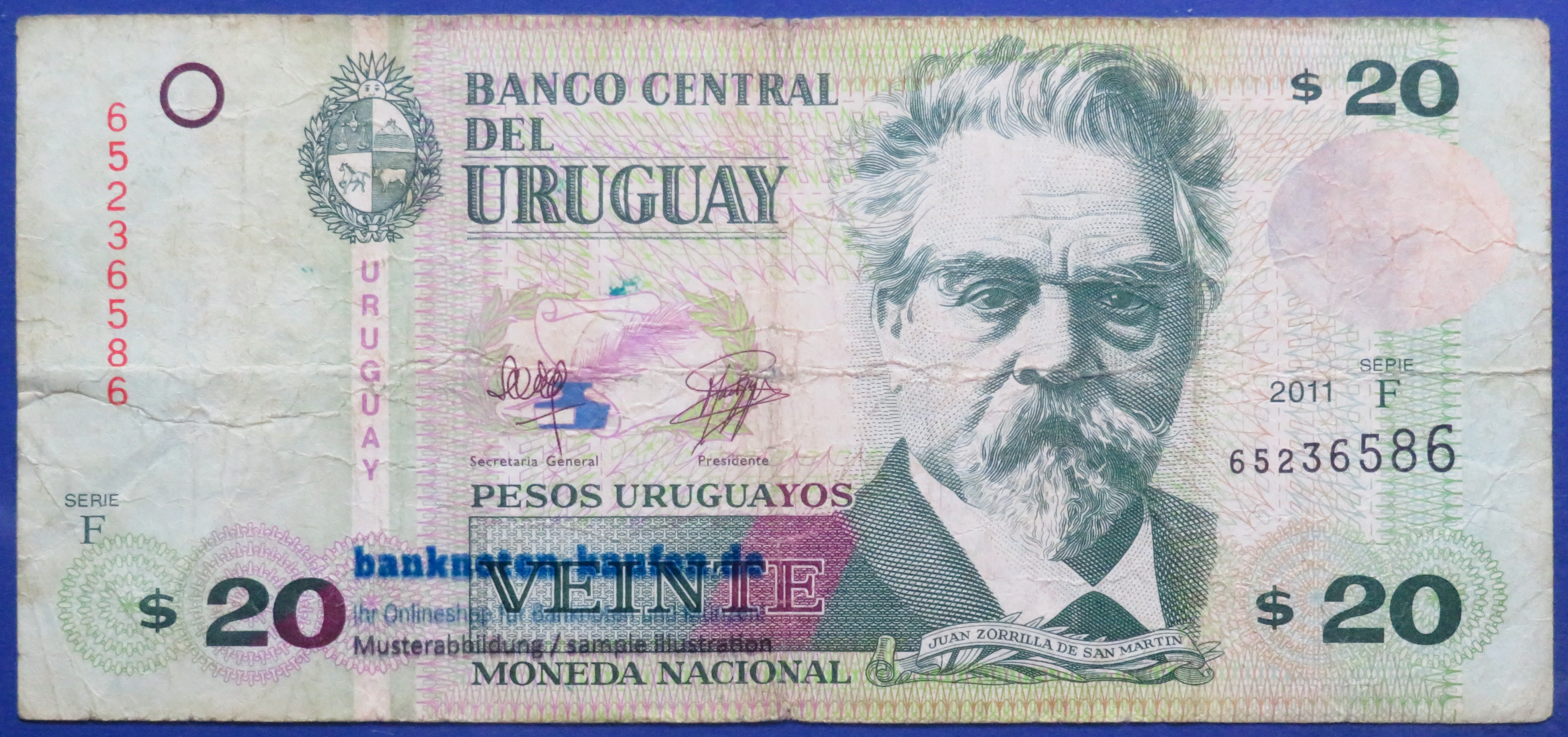 Uruguay, 20 Pesos Uruguayos, 2011, gebraucht (USED / F-), P-86b