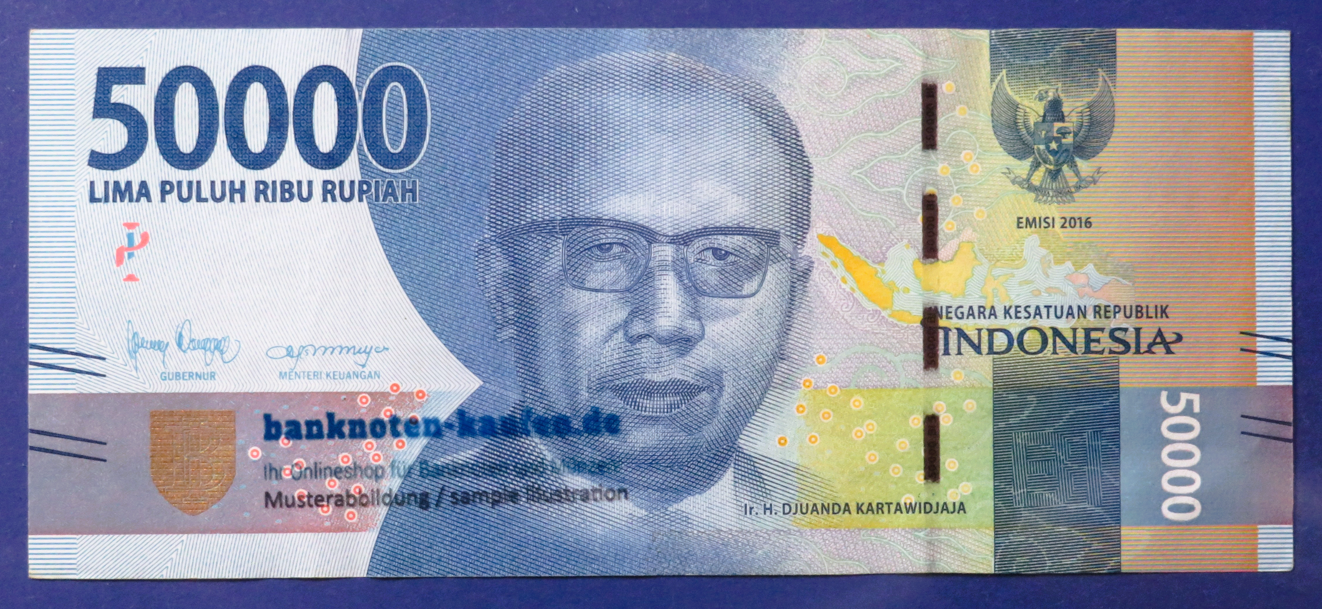 Indonesia - 50,000 Rupiah, 2016, circulated (USED / VF+), P-159