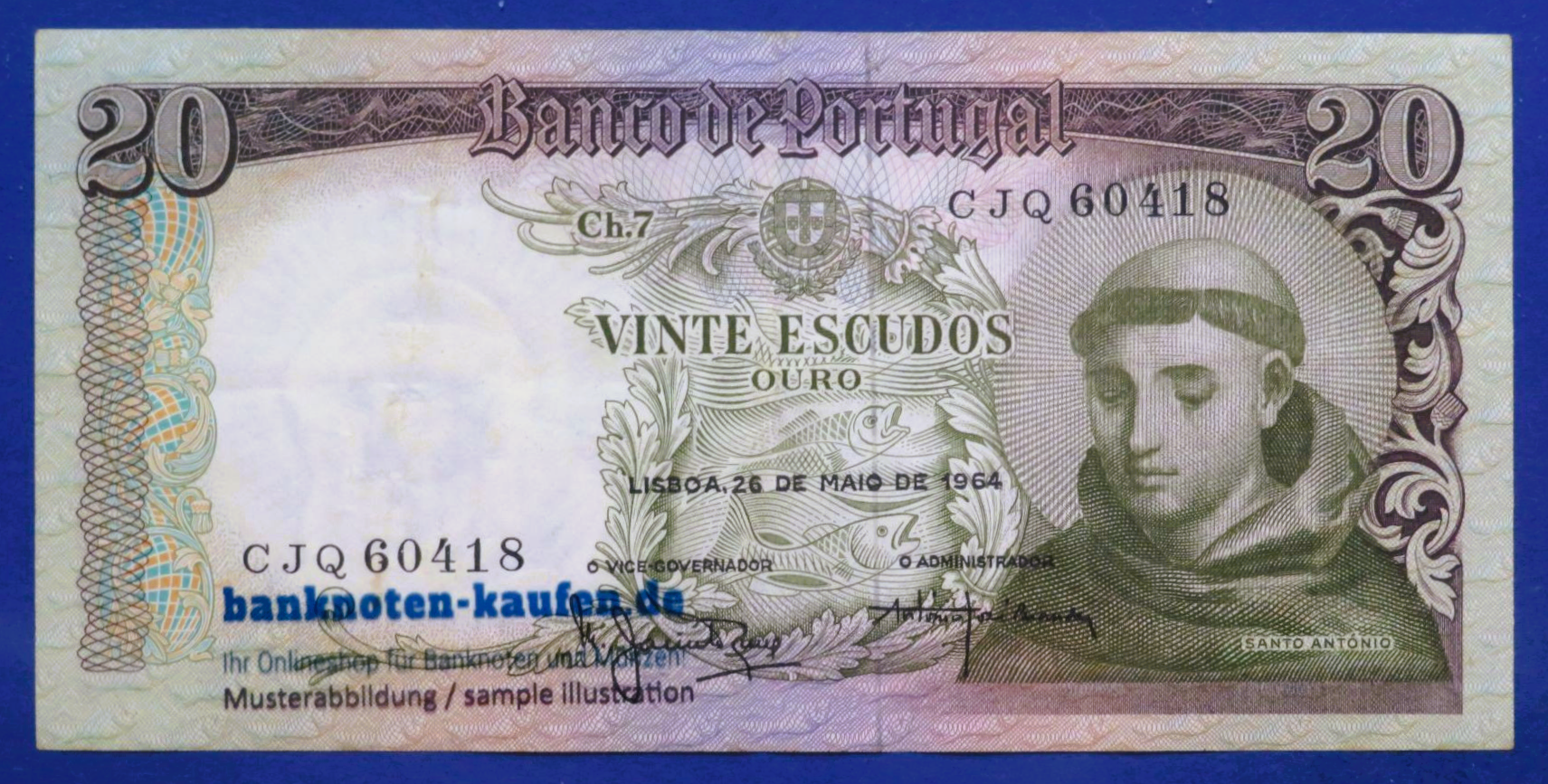 Portugal, 20 Escudos, 1964, gebraucht (USED / VF+), P-167b