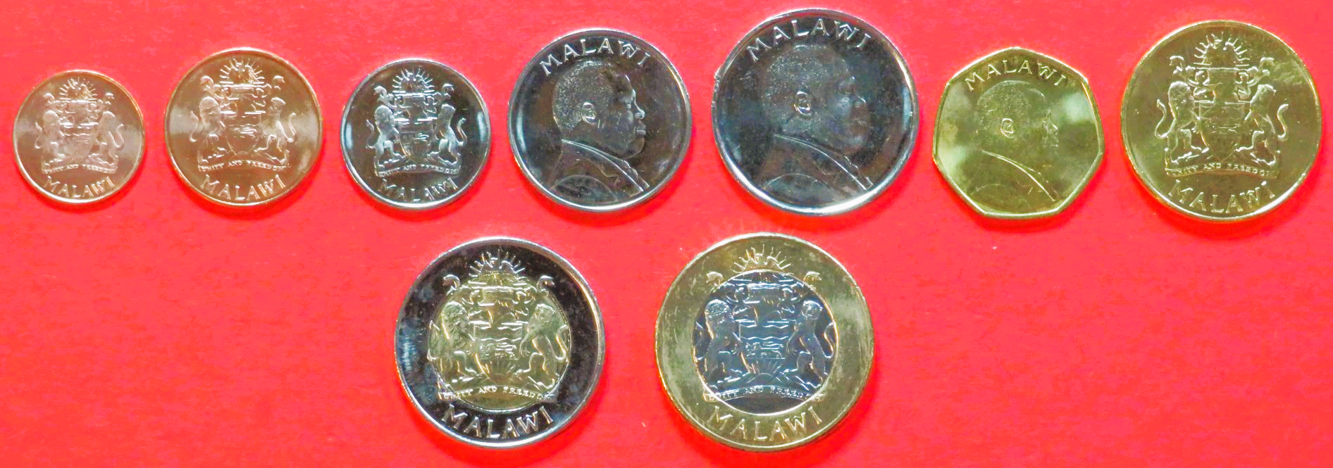Malawi, 1/2/5/10/20/50 Tambala + 1/5/10 Kwacha, 1996+, uncirculated (UNC)