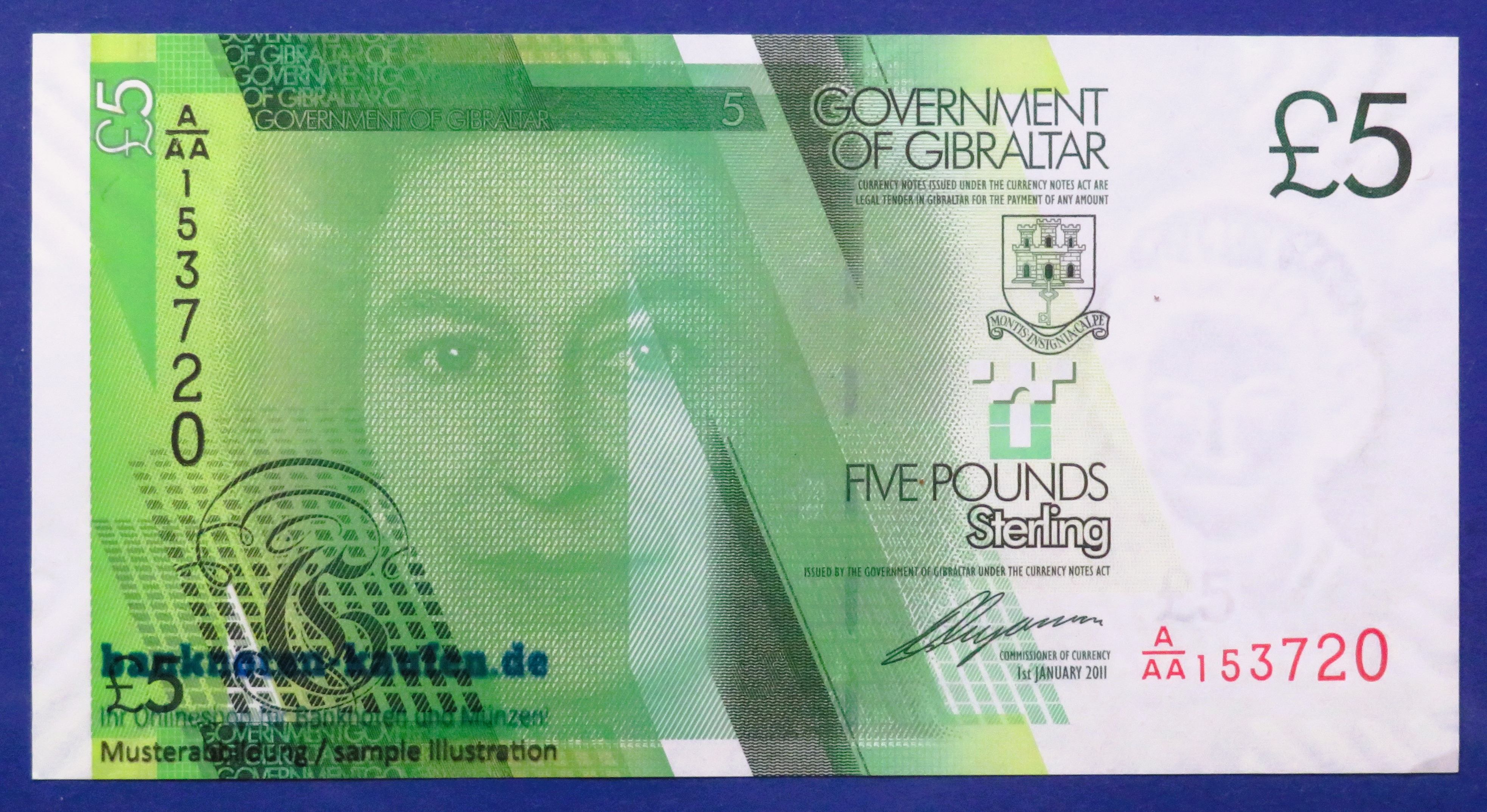 Gibraltar, 5 Pounds, 2011, about uncirculated (AU), P-35 