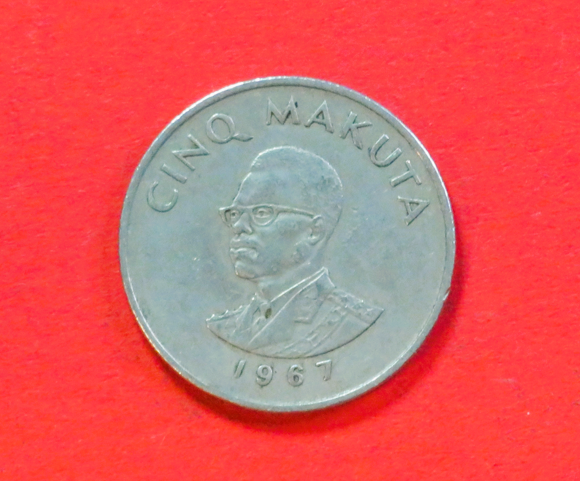 Kongo:  5 Makuta, 1967, gebraucht (used / ss), # 42