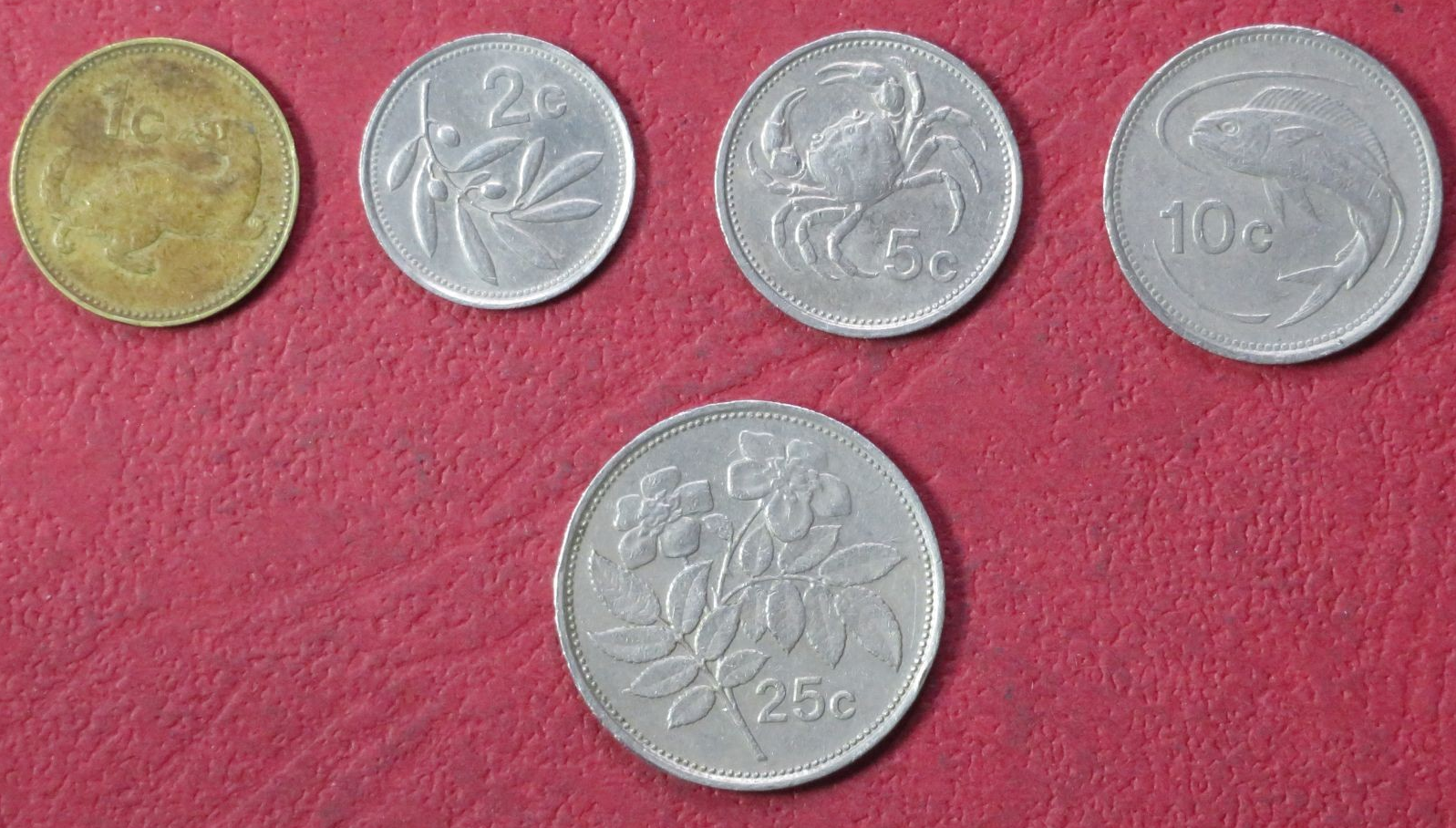 Malta Set 3:  5 coins, 1-25 Cents, 1986, circulated (USED)      