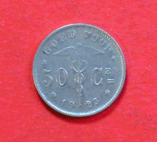 Belgium:  50 Centiemen (nl-type), 1923-1934, circulated (USED / vf)