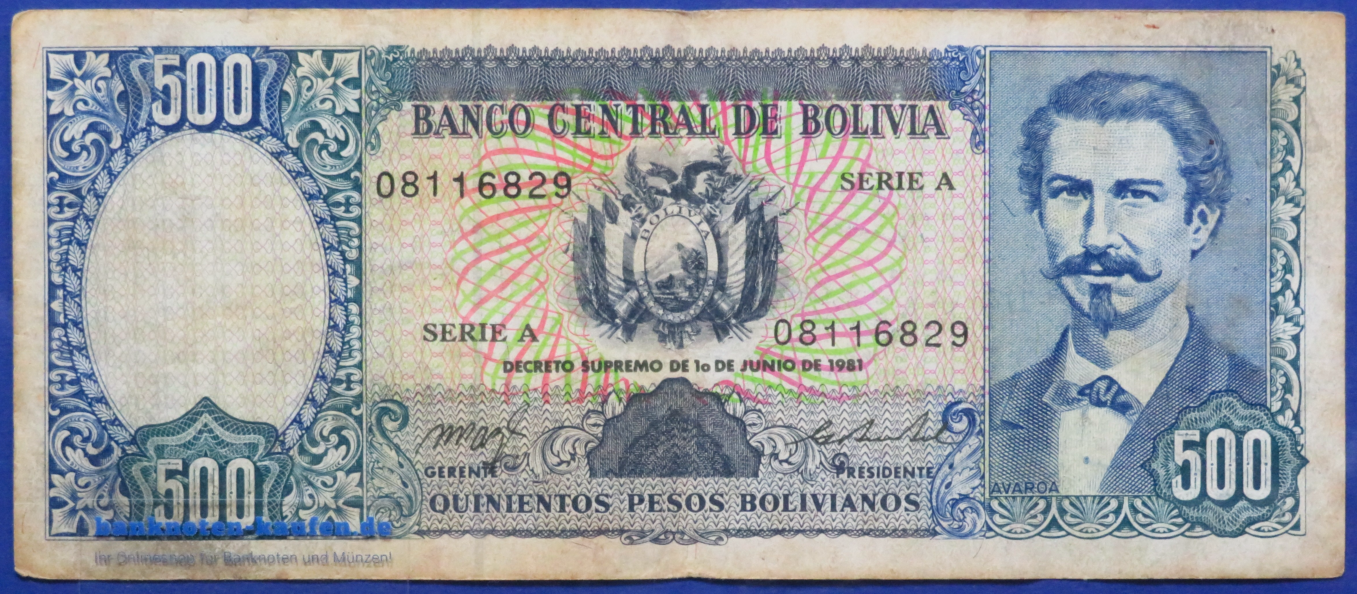 Bolivien, 500 Pesos Bolivianos, D. 1981, gebraucht (USED / F), P-165