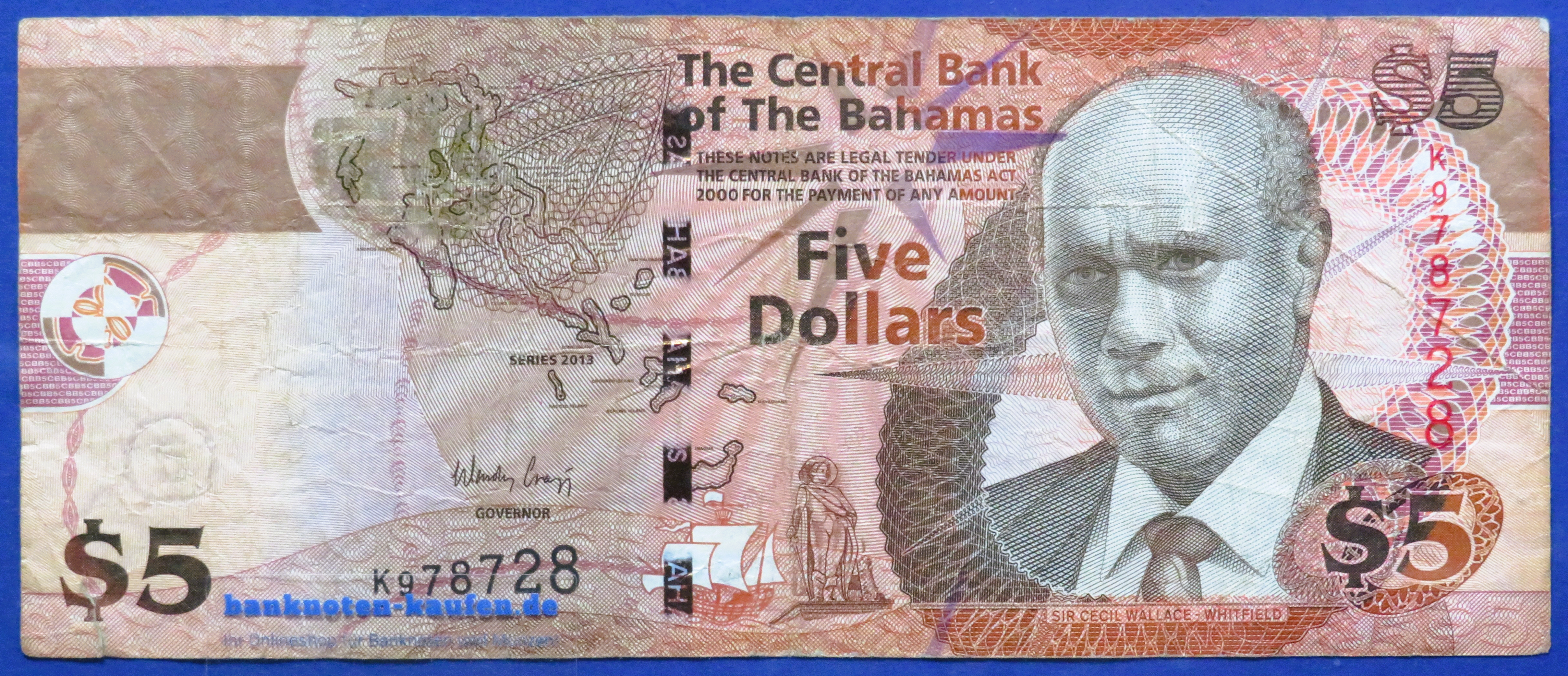 Bahamas, 5 Dollars, 2013, gebraucht (USED / F), P-72A