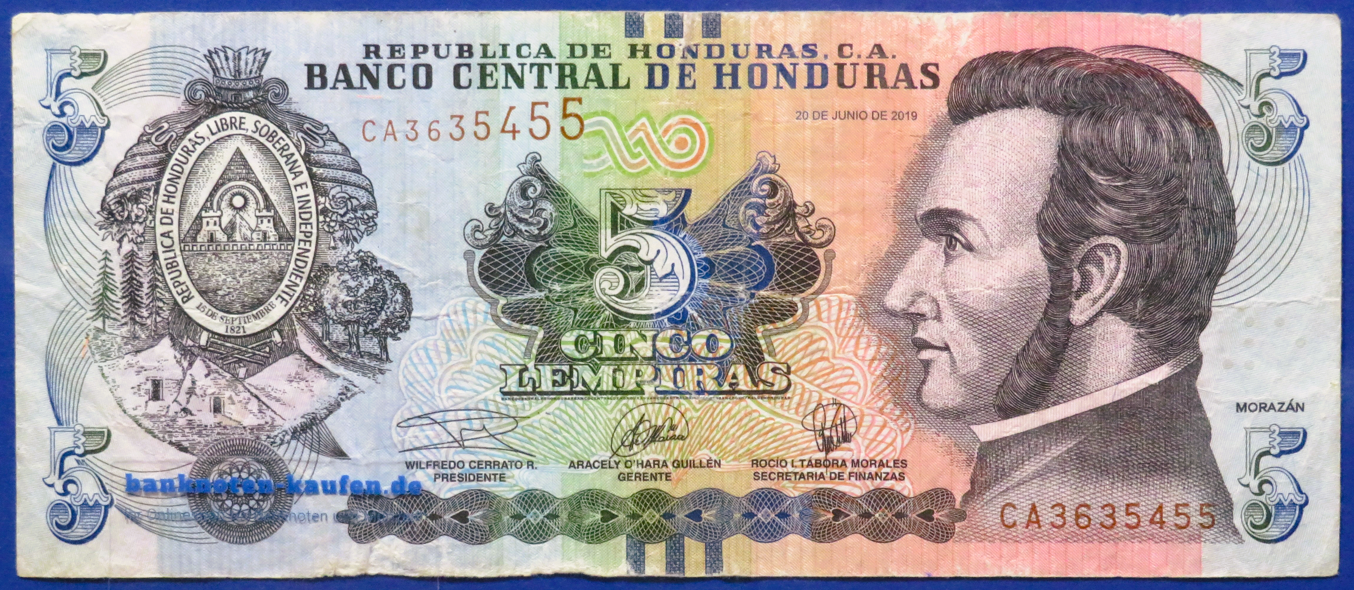 Honduras, 5 Lempiras, 2019, gebraucht (USED / F), P-98d