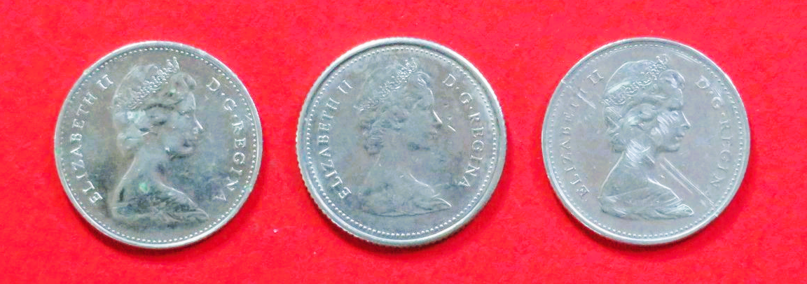 Canada - Set:  3 x 10 Cents (variants), 1968-1989, circulated (used / vf), # 61b.1/61b.3/61b.4