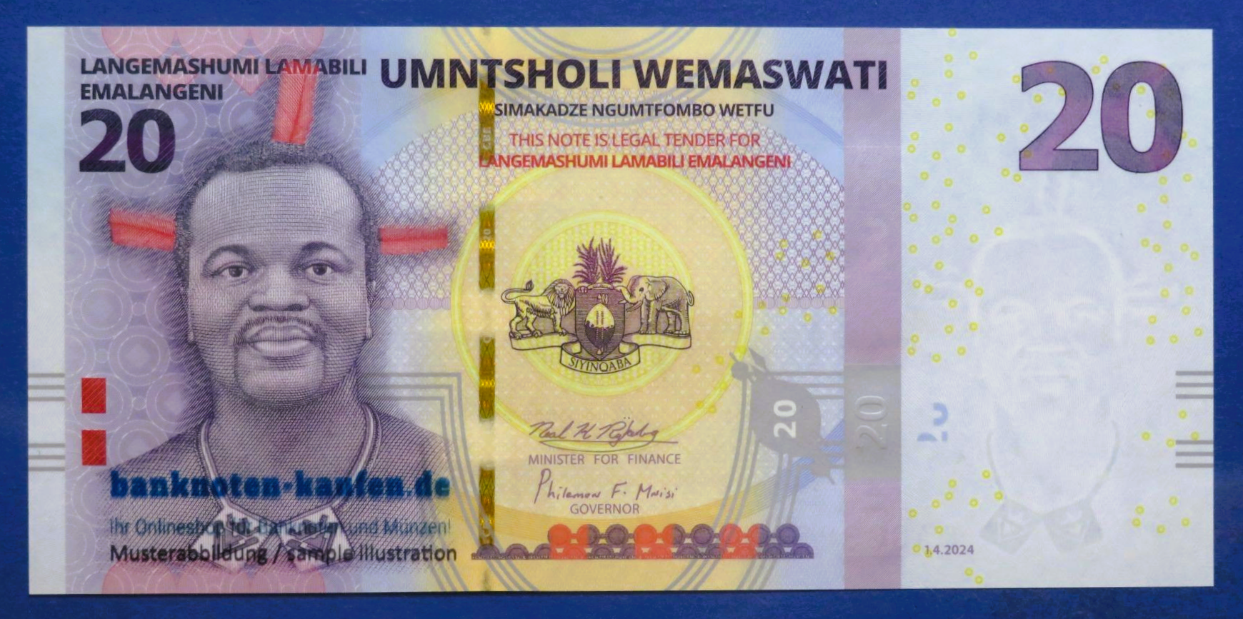 Eswatini, 20 Emalangeni, 2024, kassenfrisch (UNC), P-44B