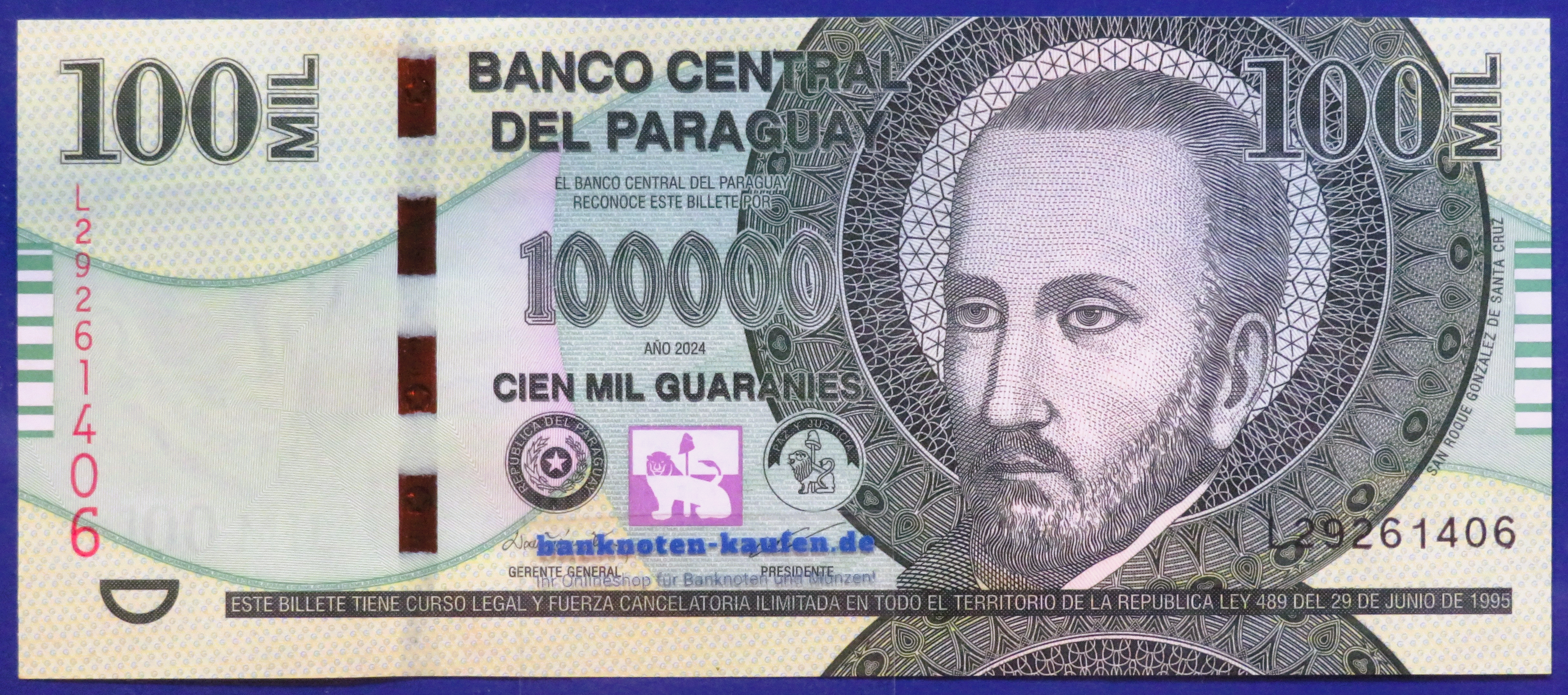 Paraguay - 100,000 Guaranies, 2024, uncirculated (UNC), P-240e