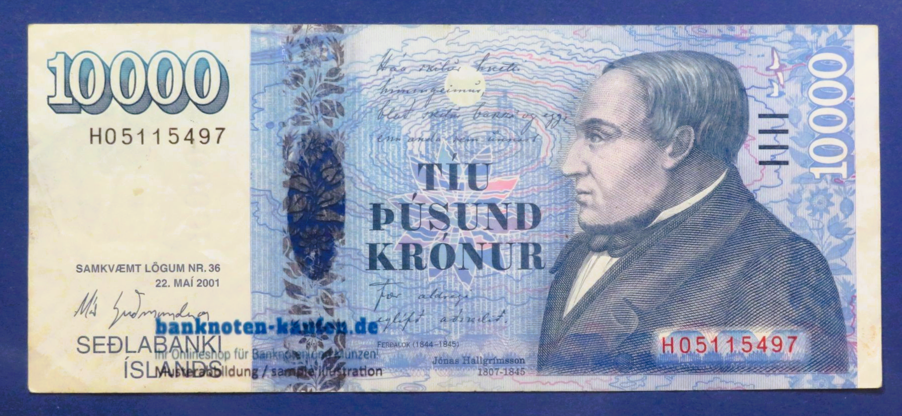 Iceland - 10,000 Kronur, 2001, circulated (USED / VF), P-61