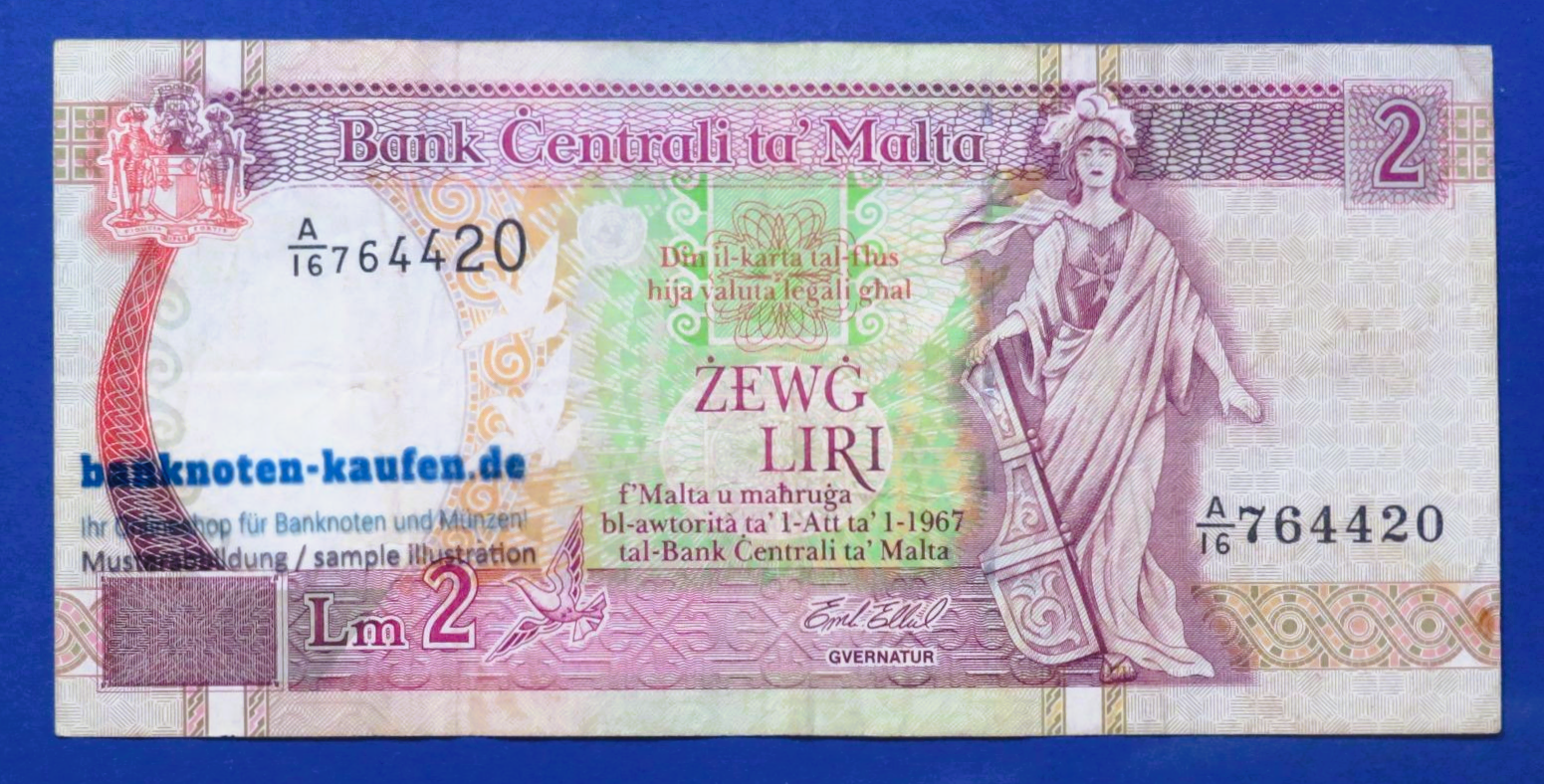Malta, 2 Liri, L.1967 (1994), gebraucht (USED / VF), P-45c