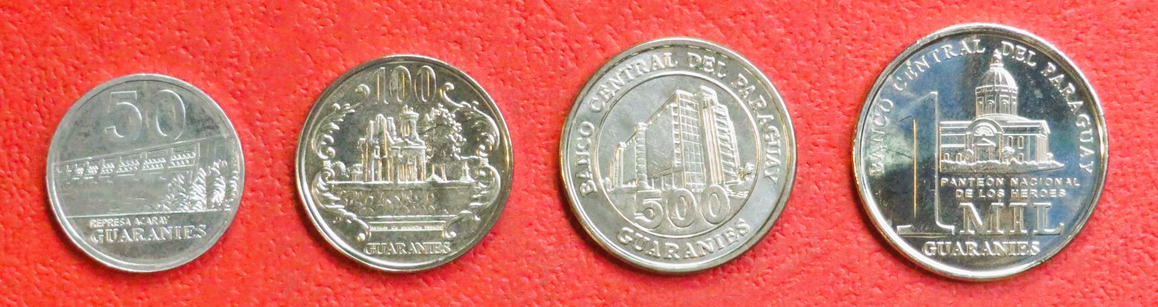 Paraguay, Set of 4 coins, 50-1,000 Guaranies, 2007-2019, uncirculated (UNC)