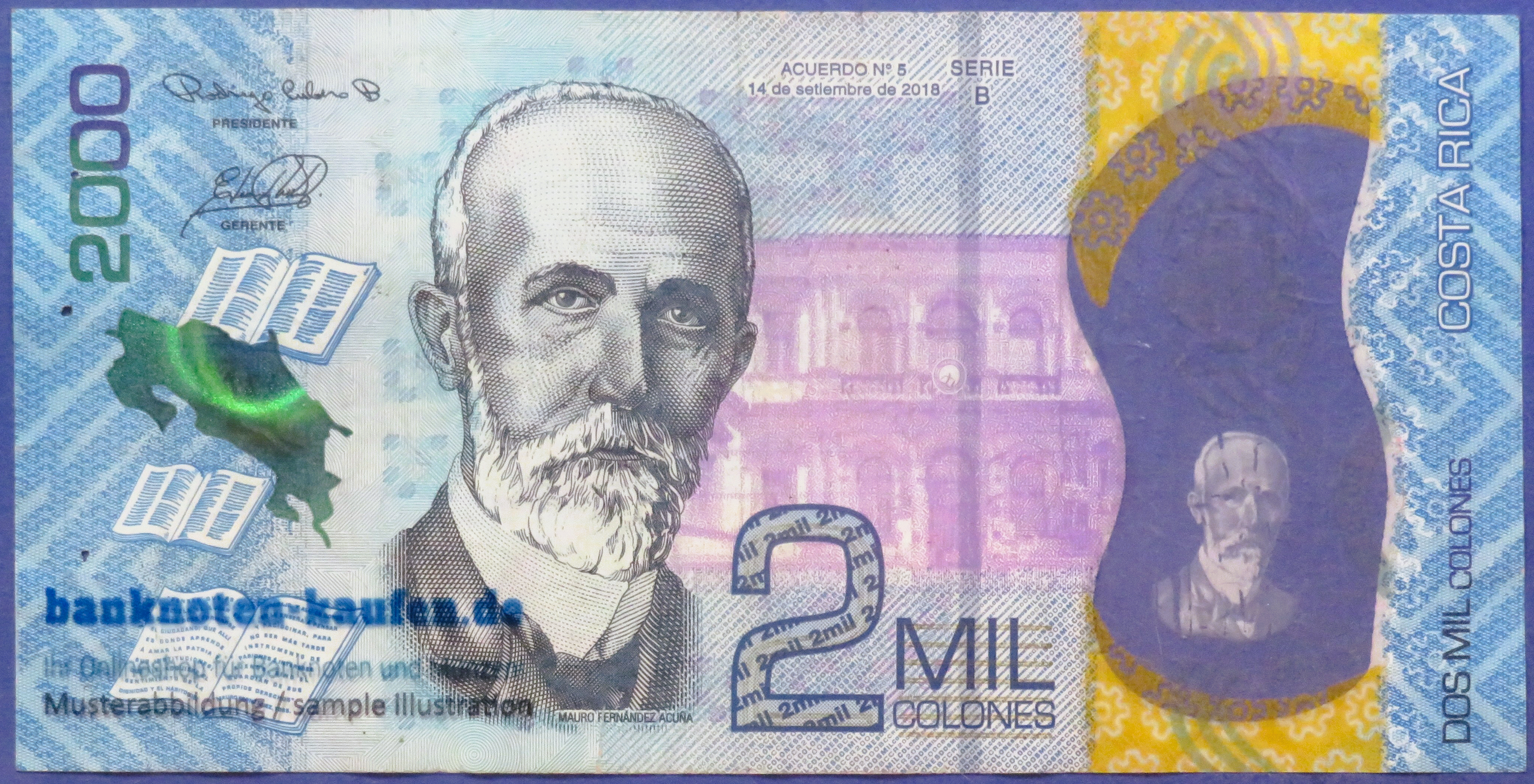 Costa Rica, 2.000 Colones, 2018, gebraucht (USED / VF), Polymer, P-281a