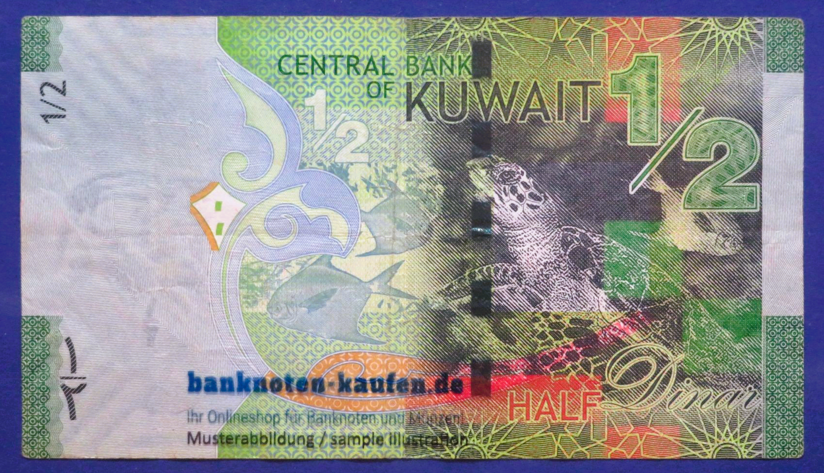 Kuwait, 1/2 Dinar, 2014ND, gebraucht (USED / F), P-30