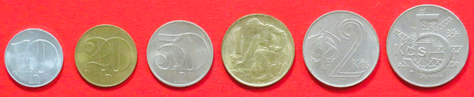 Tschechoslowakei (CSFR) - Set: 10/20/50 Haleru + 1/2/5 Korun, 1991-1992, gebraucht (used / ss-vz), # 148-153