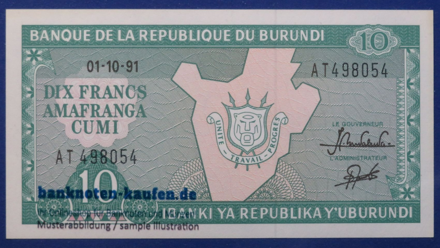Burundi, 10 Francs, 1991, uncirculated (UNC), P-33
