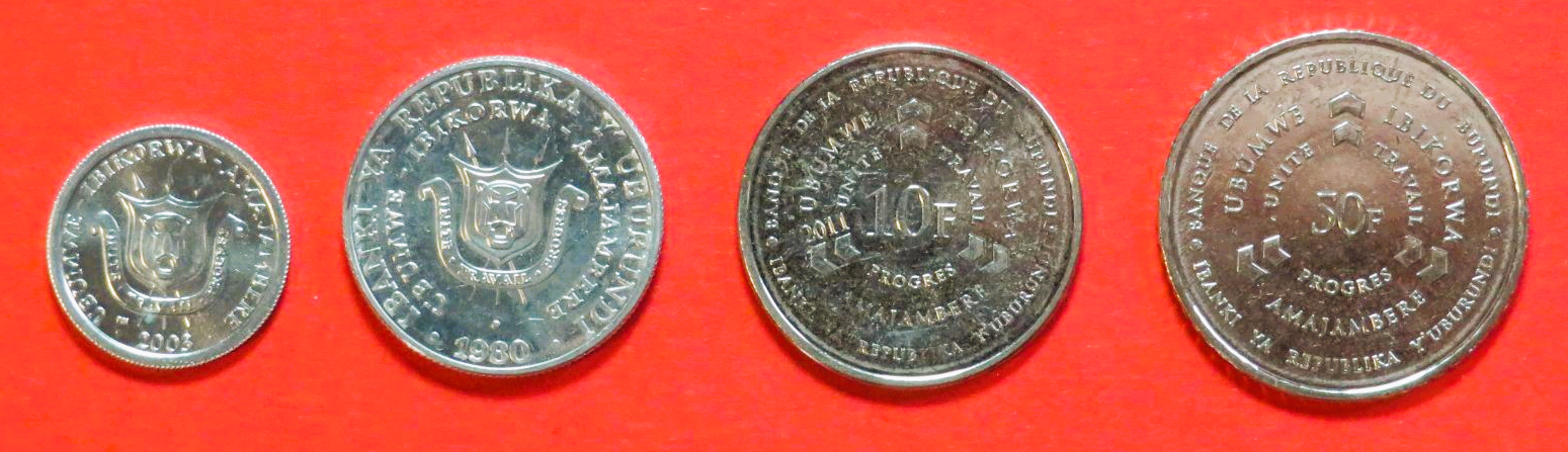Burundi, 1/5/10/50 Francs, 1980+, uncirculated (unc)