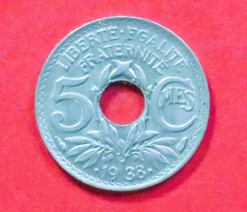 Frankreich: 5 Centimes, 1938, gebraucht (used / ss+), # 192a