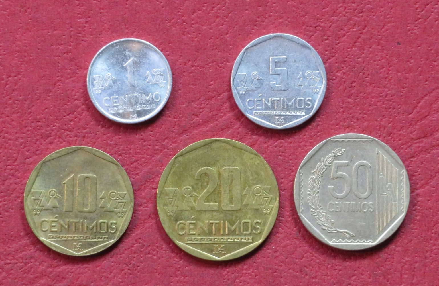 Peru - Set 11: 5 coins of 0,01-0,5 Nuevos Soles, since 1991, USED