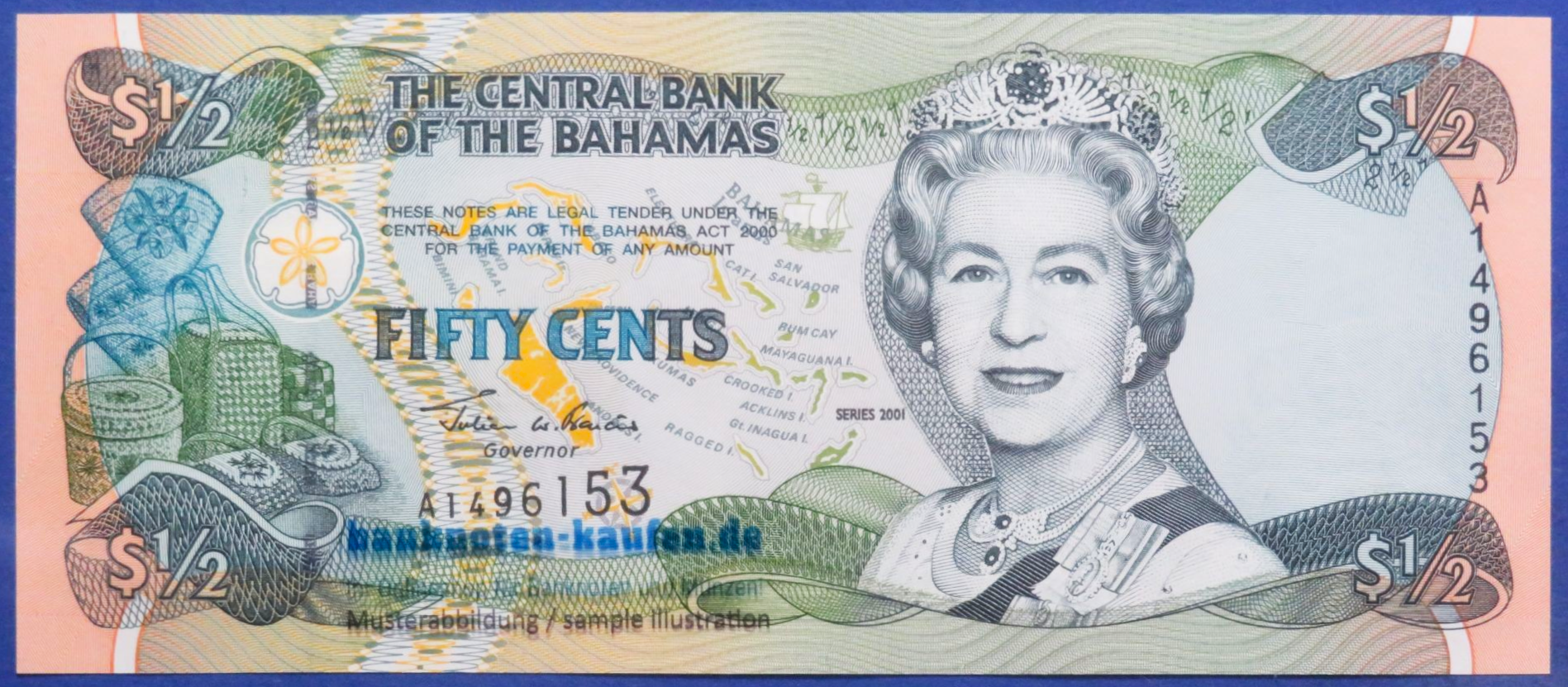 Bahamas, 1/2 Dollar, 2001, kassenfrisch (UNC), P-68