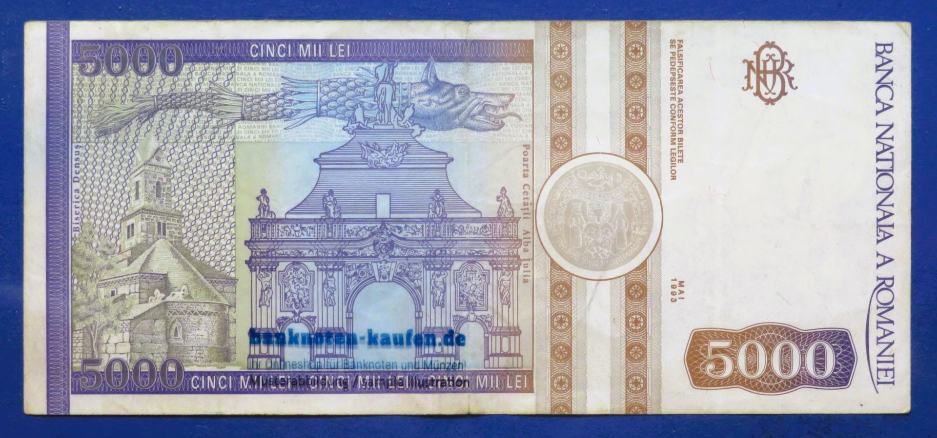 Romania - 5,000 Lei, 1993, circulated (USED / VF+), P-104