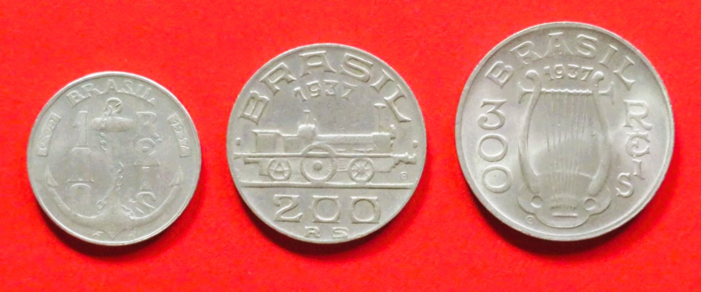 Brasilien - Set 3: 100/200/300 Reis, 1937, gebraucht (used / ss)