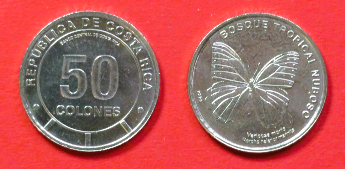 Costa Rica, Kursmünze, 50 Colones, 2023, unzirkuliert (UNC) "Schmetterling"