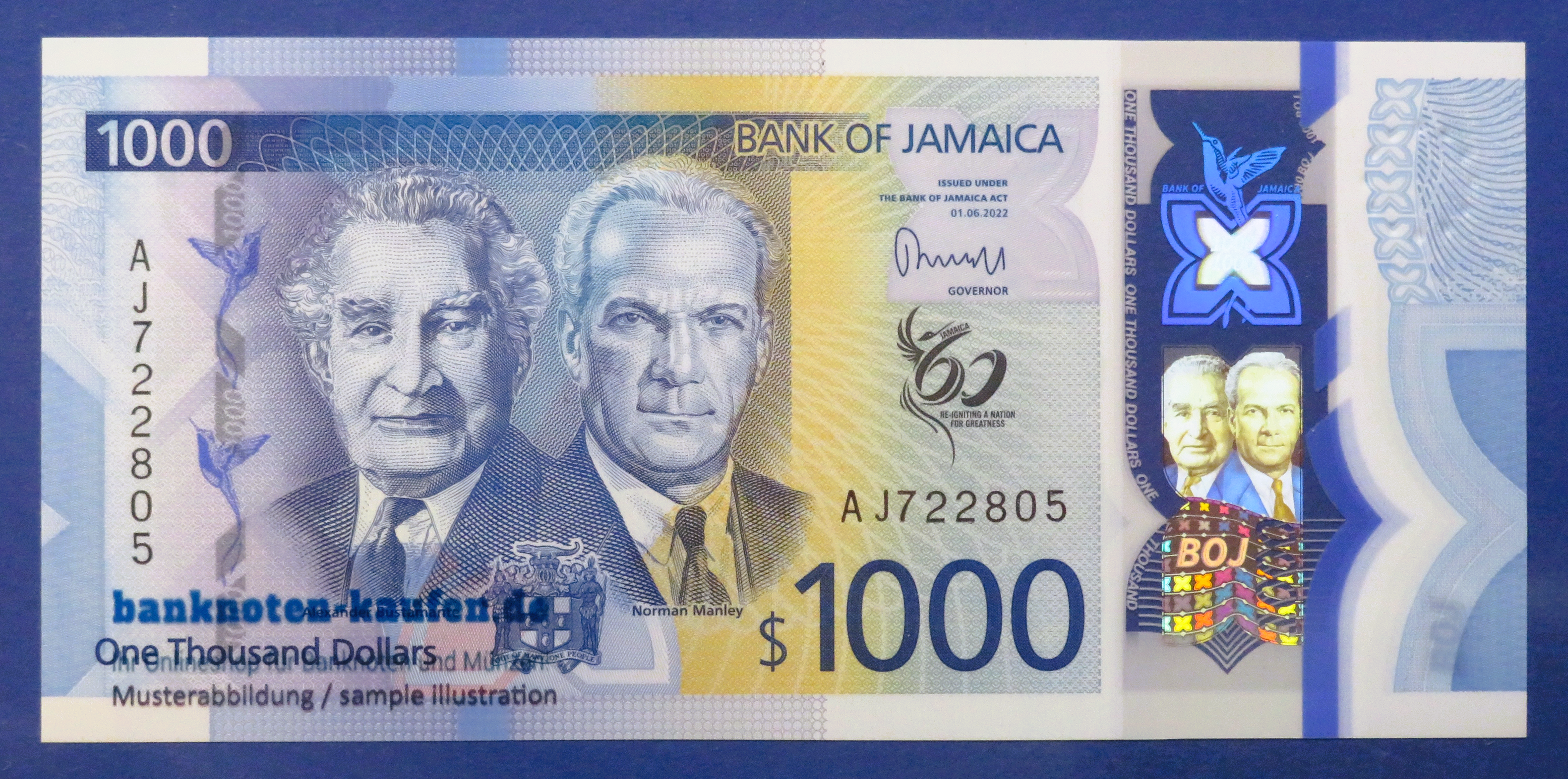 Jamaica - 1,000 Dollars, 2022, uncirculated (UNC), Polymer, Commemorative issue