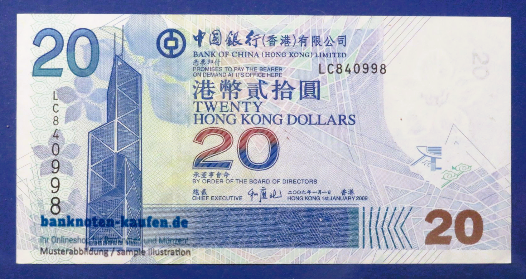 Hongkong, 20 Dollars, 2009, extremely fine (XF), P-335f  (BoC)
