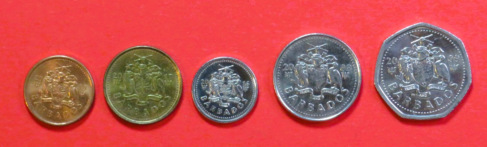 Barbados - Set 2:  1/5/10/25 Cents + 1 Dollar (6.3g), since 2007, circulated (USED / xf)