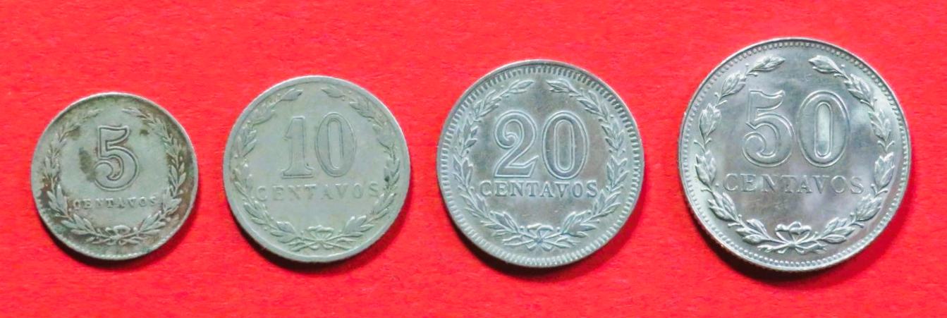Argentina - Set: 5/10/20/50 Centavos, 1927-1941, circulated (USED / vf), # 37-40