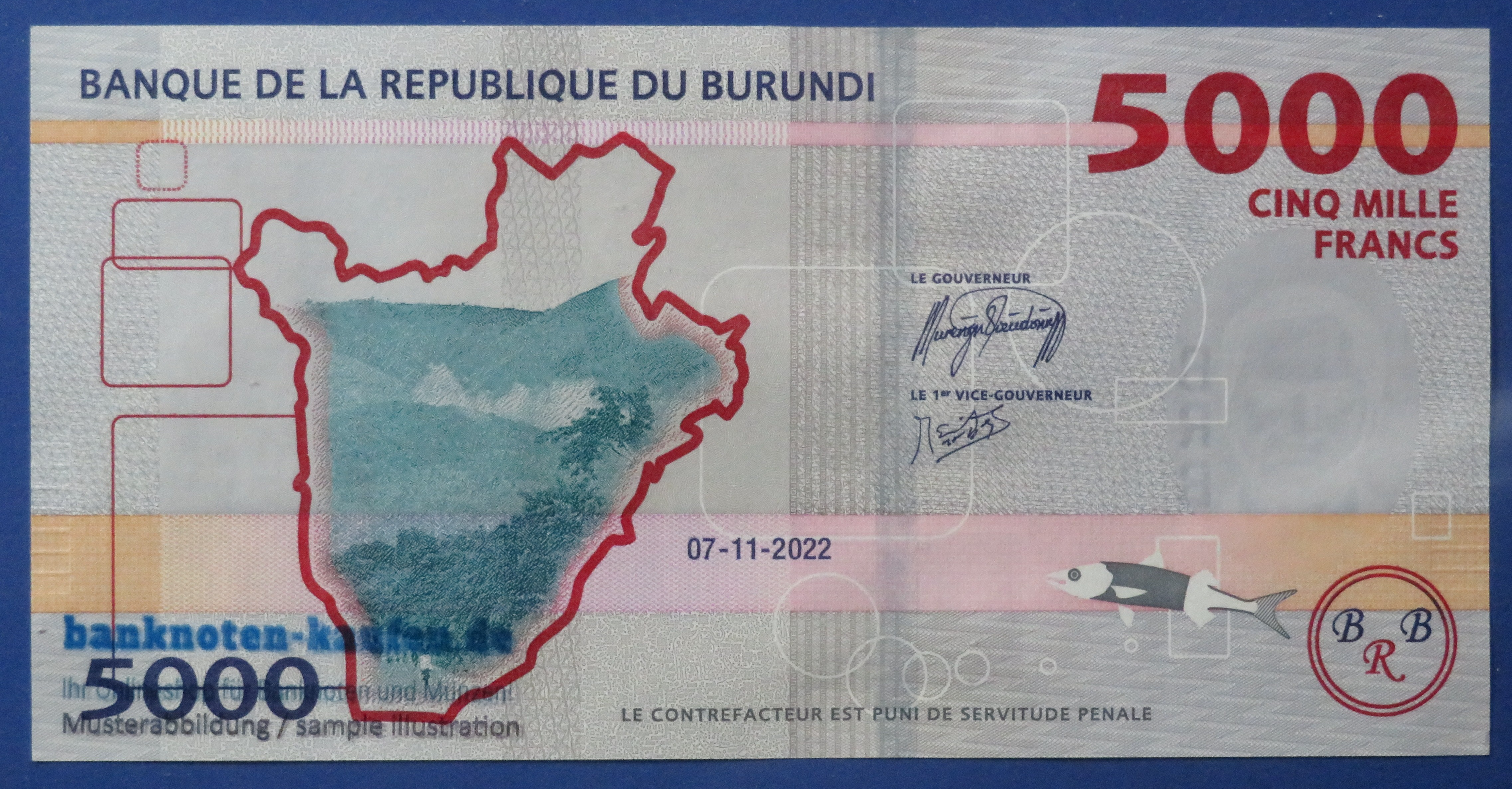 Burundi - 5,000 Francs, 2022, about uncirculated (AU)