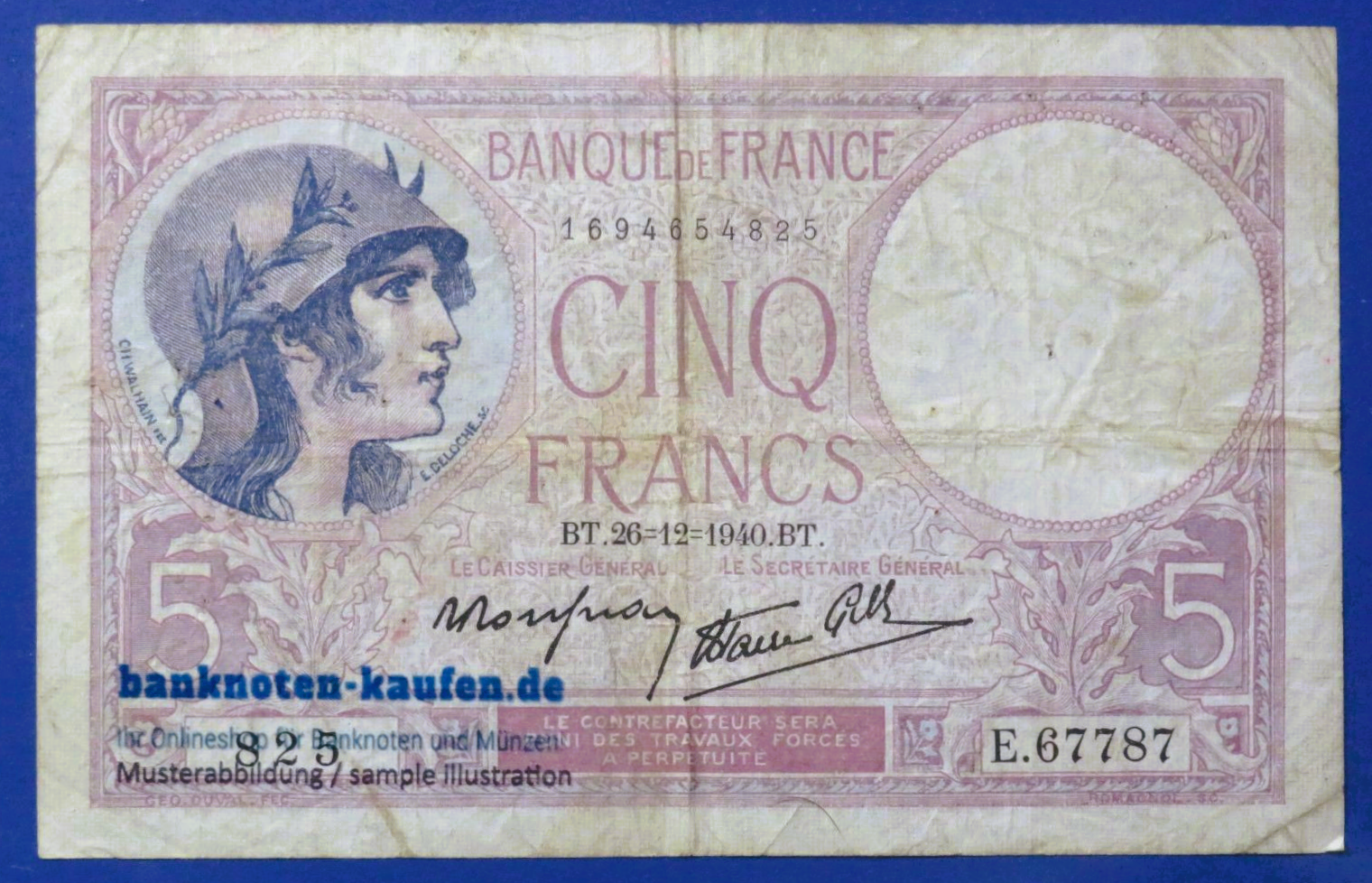 France, 5 Francs, 1940, circulated (USED / F+), P-83