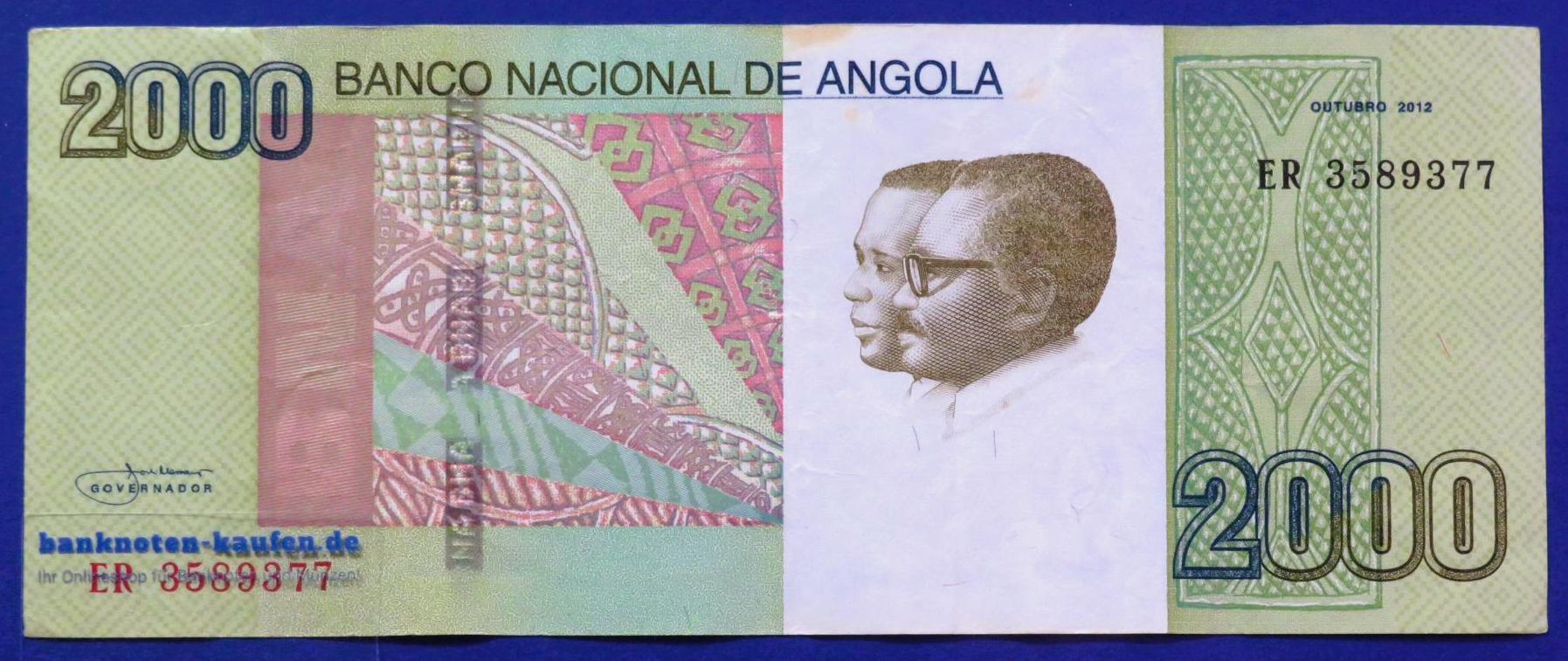 Angola - 2,000 Kwanzas, 2012, circulated (USED / VF), P-157
