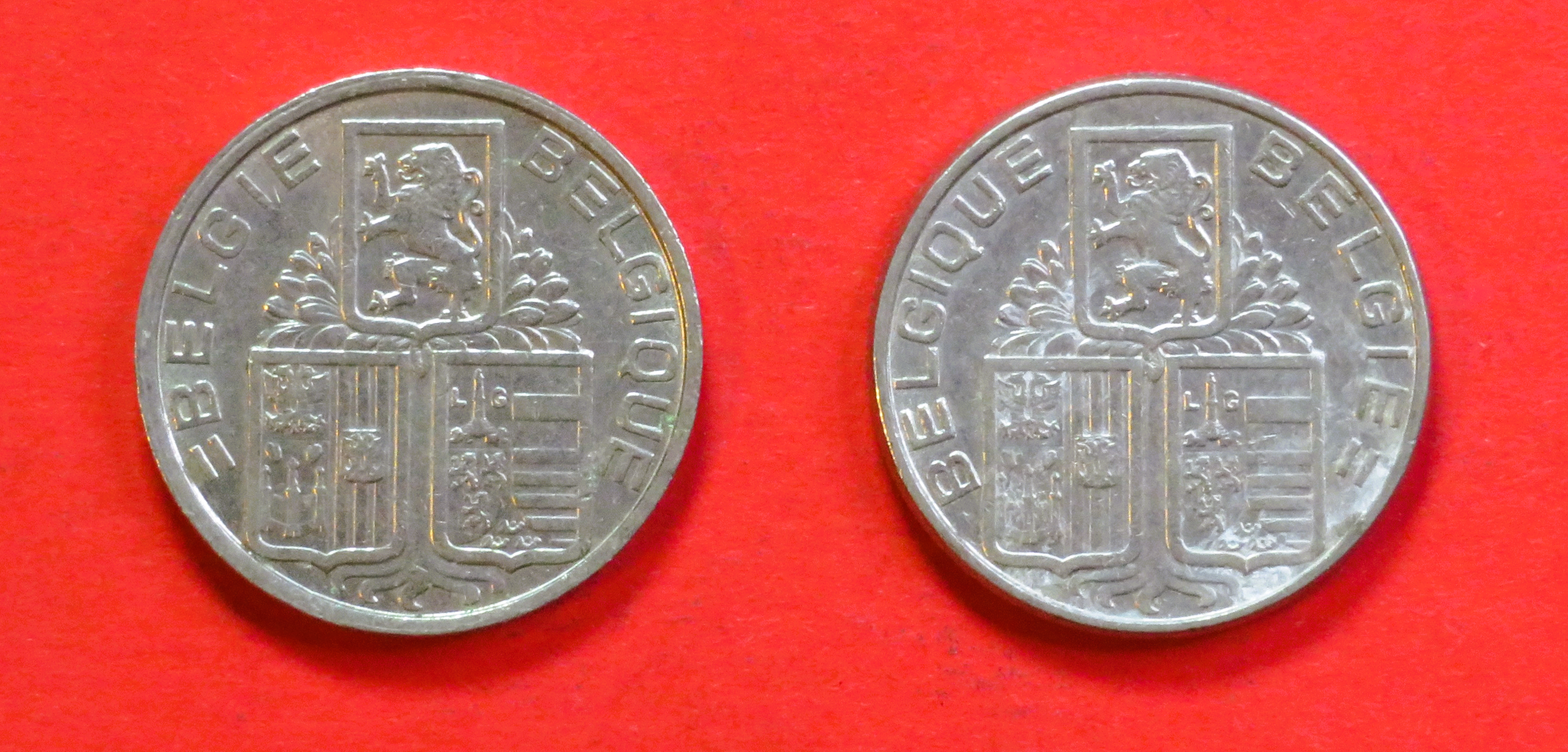 Belgium - Set 7:  5 Frank + 5 Francs (nl-fr / fr-nl), 1938-1939, circulated (USED / vf)
