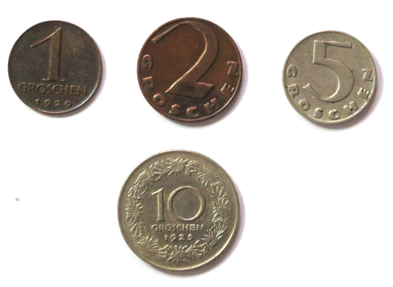 Austria - Set 4: 1/2/5/10 Groschen, 1925-1938, circulated (USED / vf)