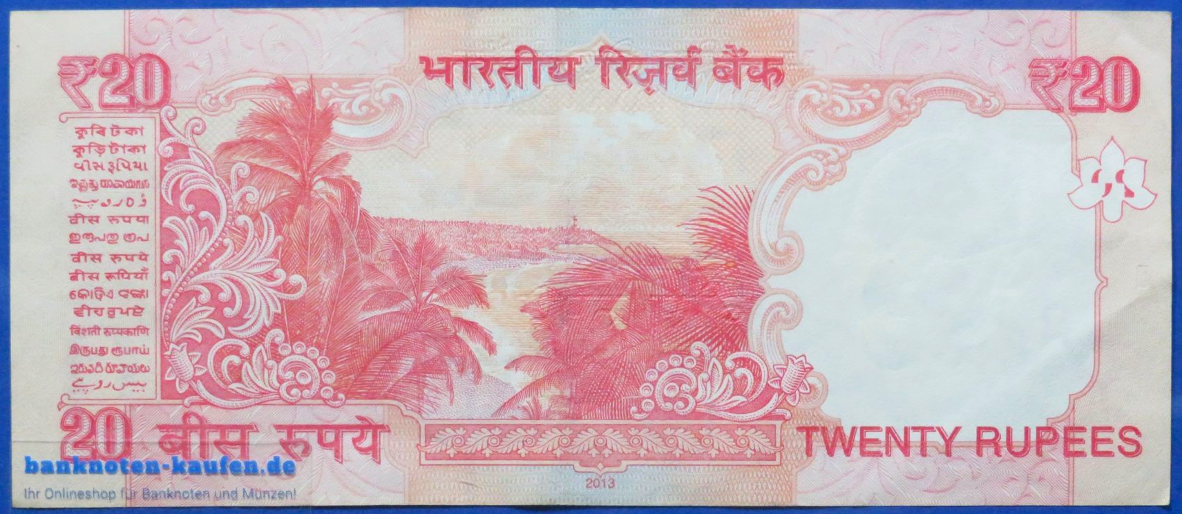 Indien, 20 Rupien, 2013, gebraucht (USED / VF+), P-103