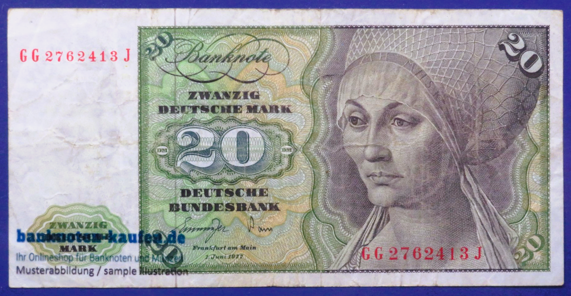 Germany-Federal Republic, 20 Mark, 1977, circulated (USED / VF), P-32b