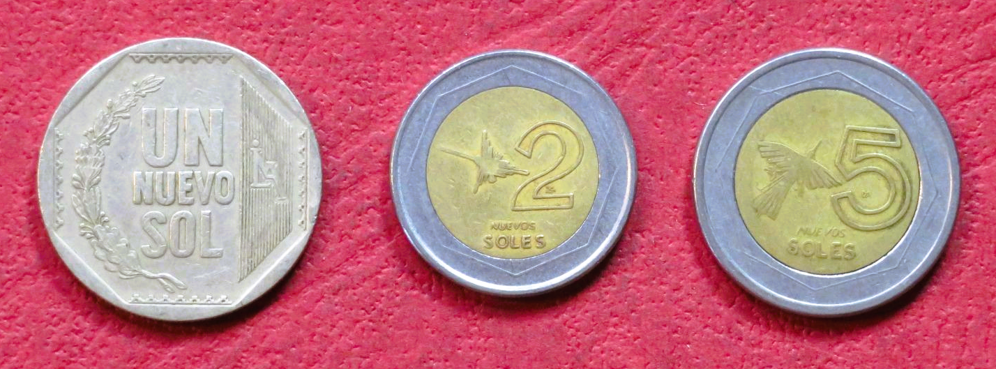 Peru - Set 12: set of 3 coins, 1-5 Nuevos Soles, 1991-2009, circulated (USED / vf)