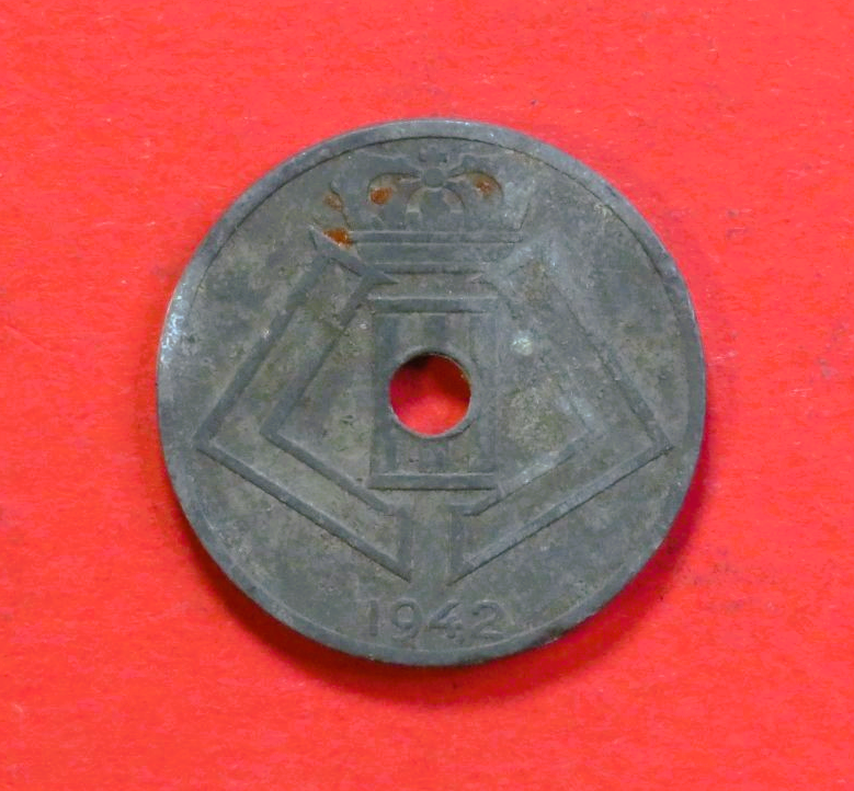 Belgien:  25 Centiemen (Zink / NL-Version), 1942-1947, gebraucht (USED / ss)