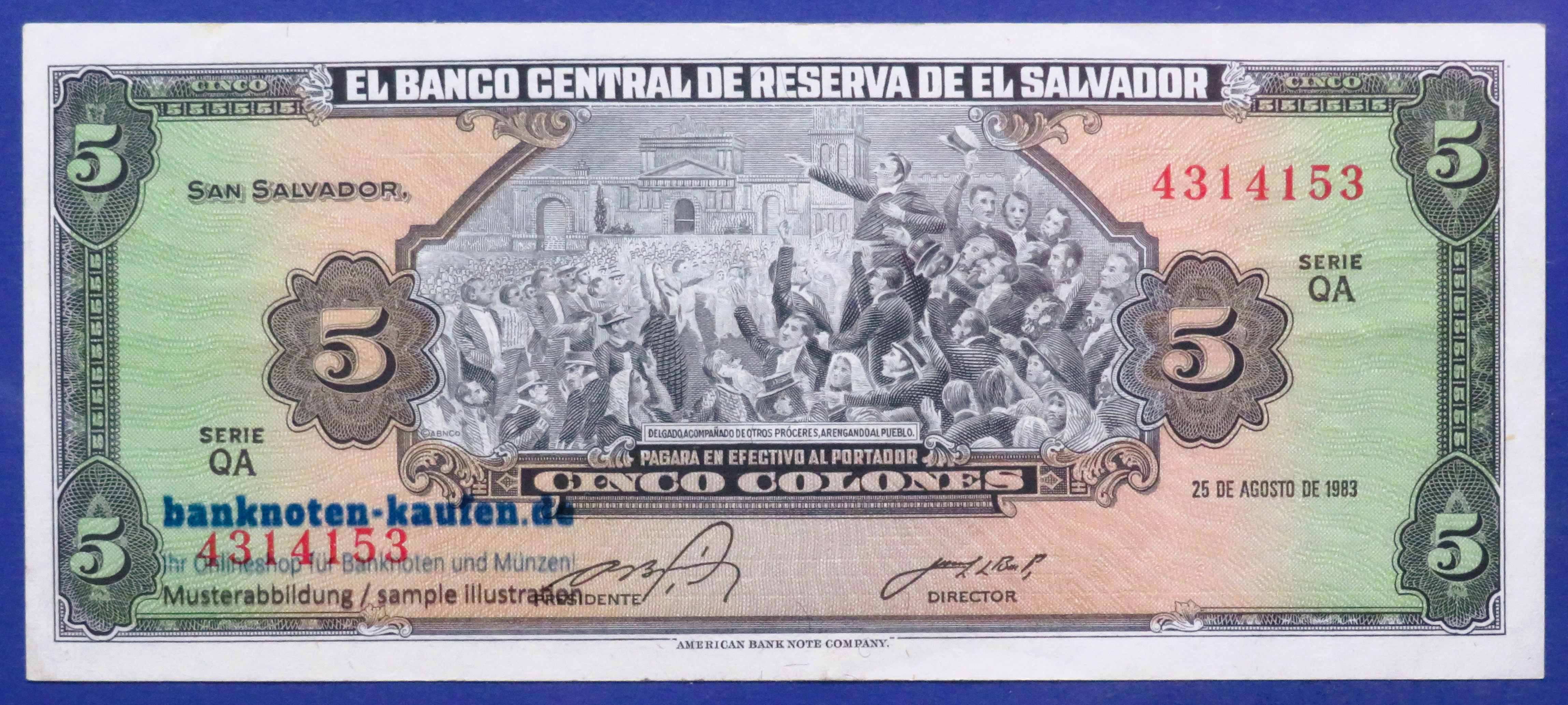 El Salvador, 5 Colones, 1983, circulated (USED / VF), P-134a