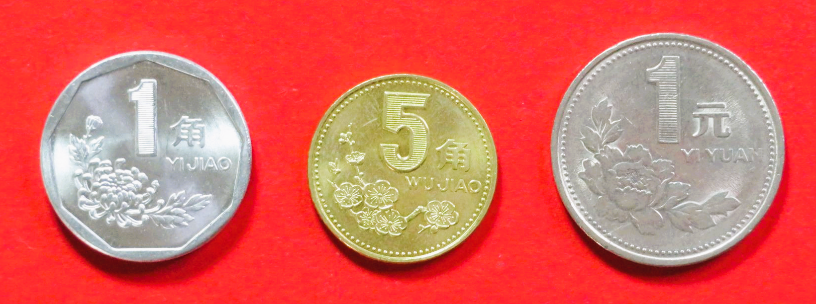 China VR - Set 2:  1/5 Jiao + 1 Yuan, 1991-2001, gebraucht (used / vz), # 287-289